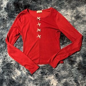 Forever 21 Red Long Sleeve Top with Bow Details